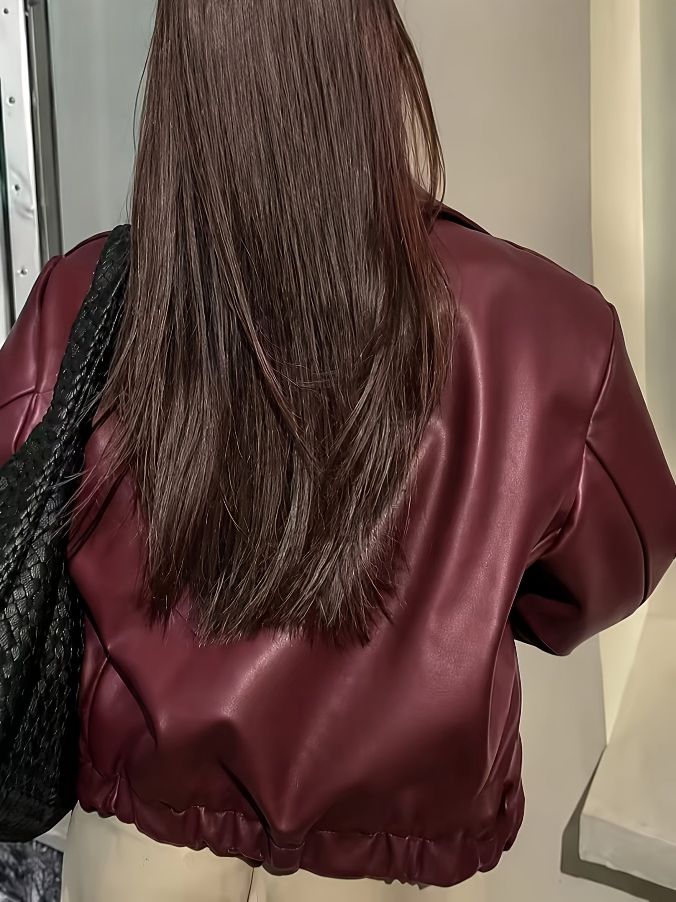 Ladies Fashion Casual Faux Leather Jacket Top