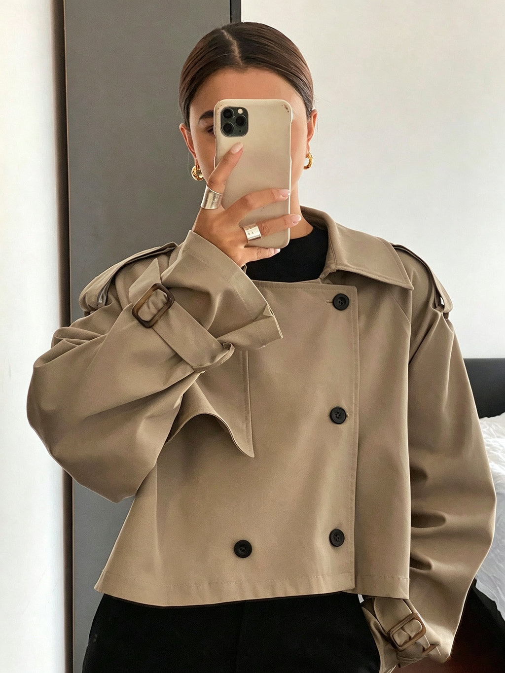 Elegant Trench Coat | Women's New Spring/Autumn Front Button Short Long-Sleeve, Fashionable and High-End Suit Lapel Solid Color Outerwear