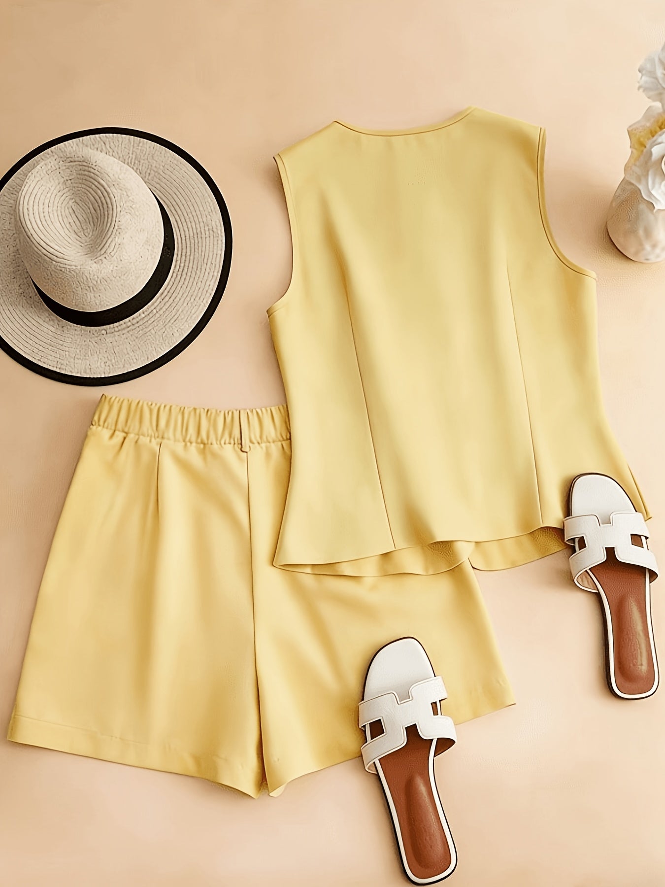 ZD260501002 - Women'S Set - Sleeveless Cardigan And Shorts - Summer Two-Piece - Elegant Casual Women'S Suit - Comfortable Vacation Wear
