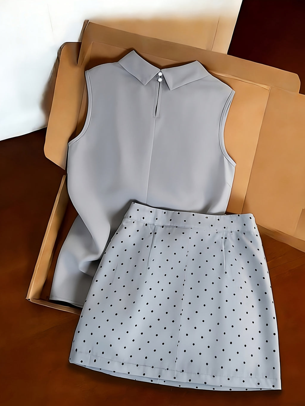 Sleeveless High-Neck Top And Polka Dot Mini Skirt Easy Elegant Two-Piece Set