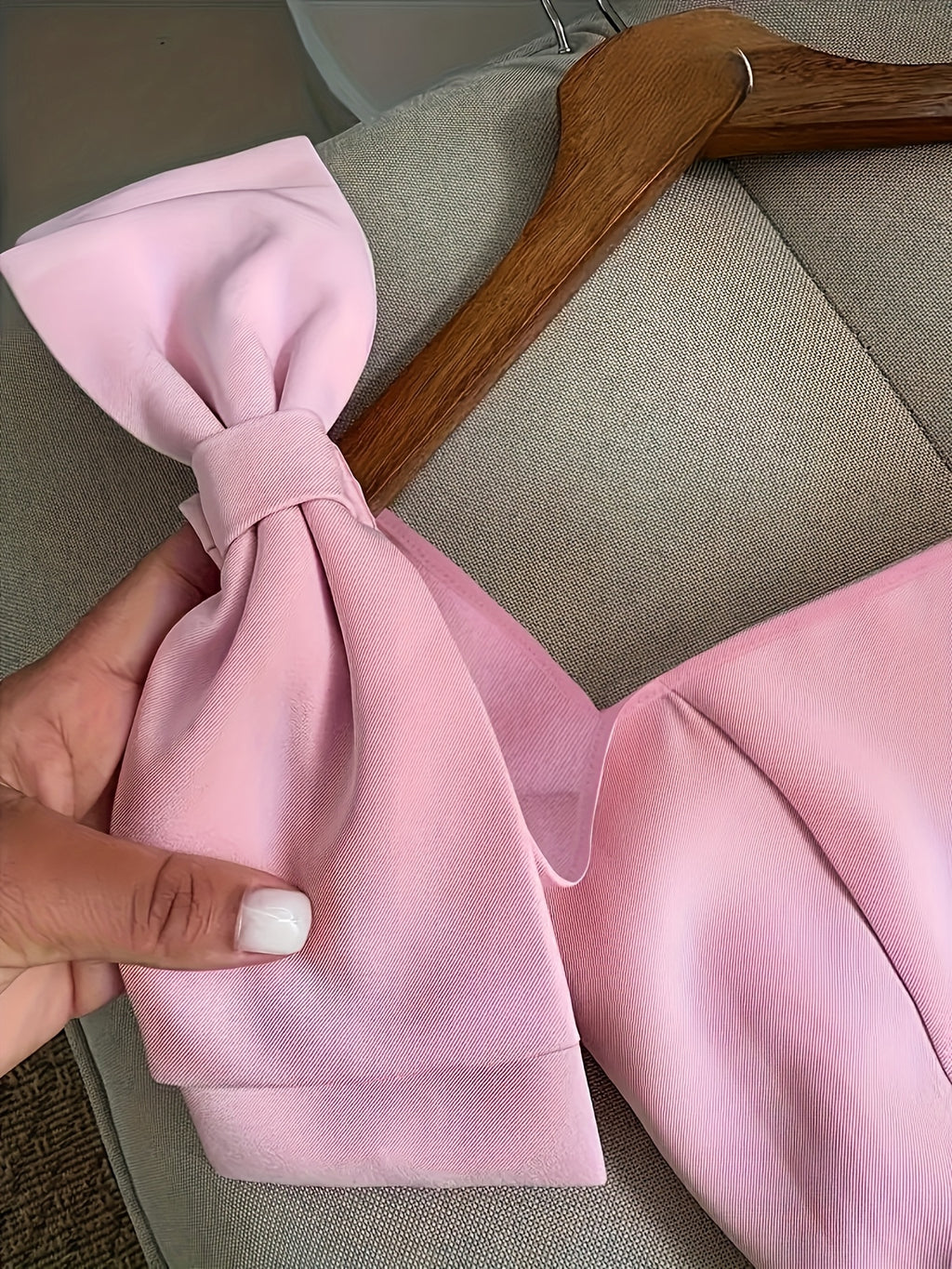 Ladies Party, Dress, Versatile for Vacation, Pink Square Neck Bow Wide Shoulder Strap Slim Dress [Nian Nian]