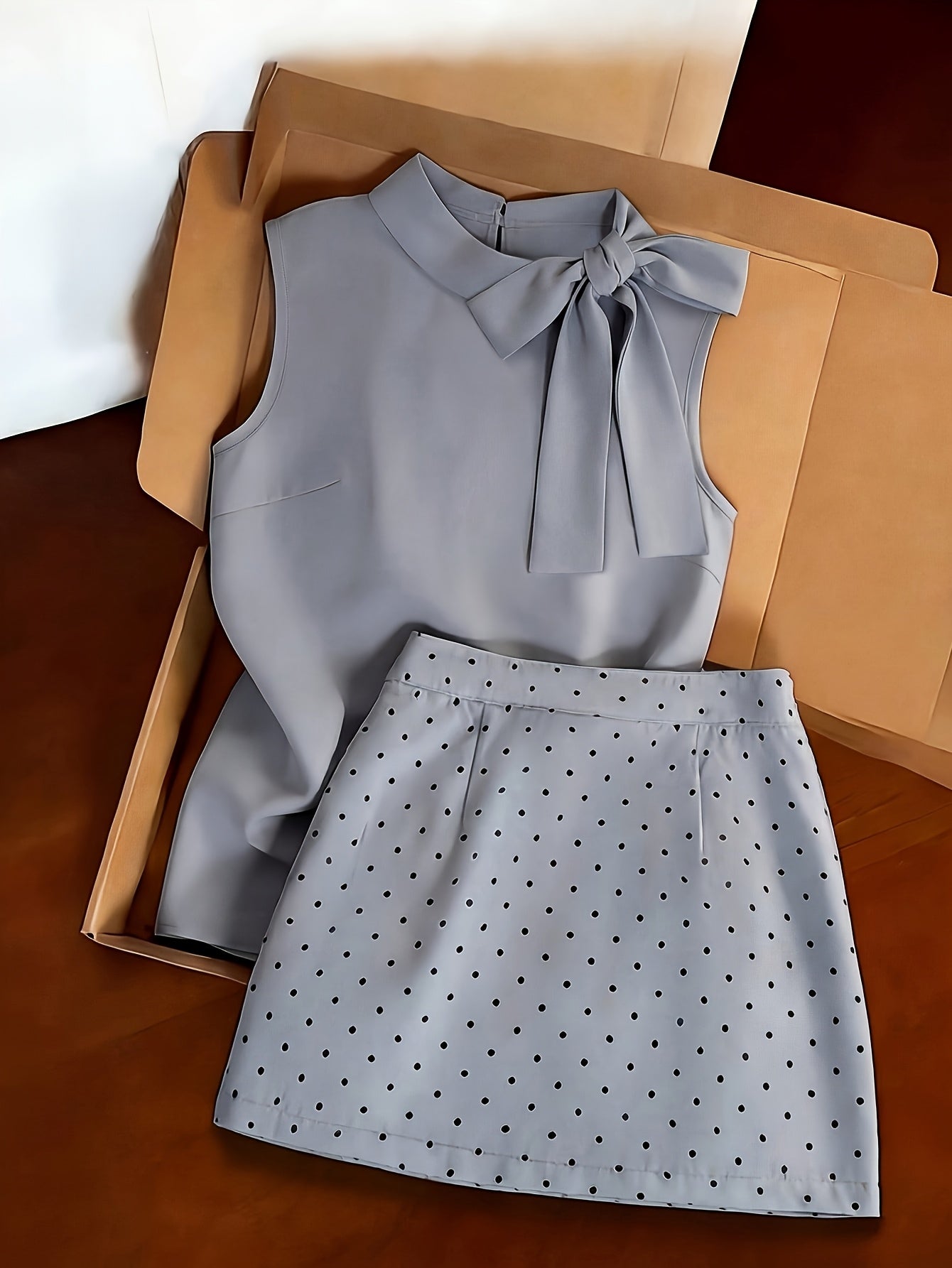 Sleeveless High-Neck Top And Polka Dot Mini Skirt Easy Elegant Two-Piece Set