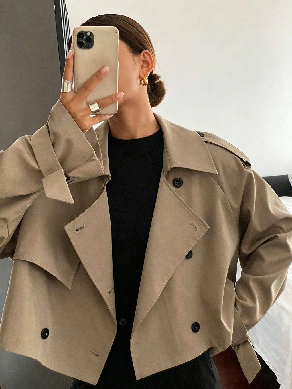 Elegant Trench Coat | Women's New Spring/Autumn Front Button Short Long-Sleeve, Fashionable and High-End Suit Lapel Solid Color Outerwear