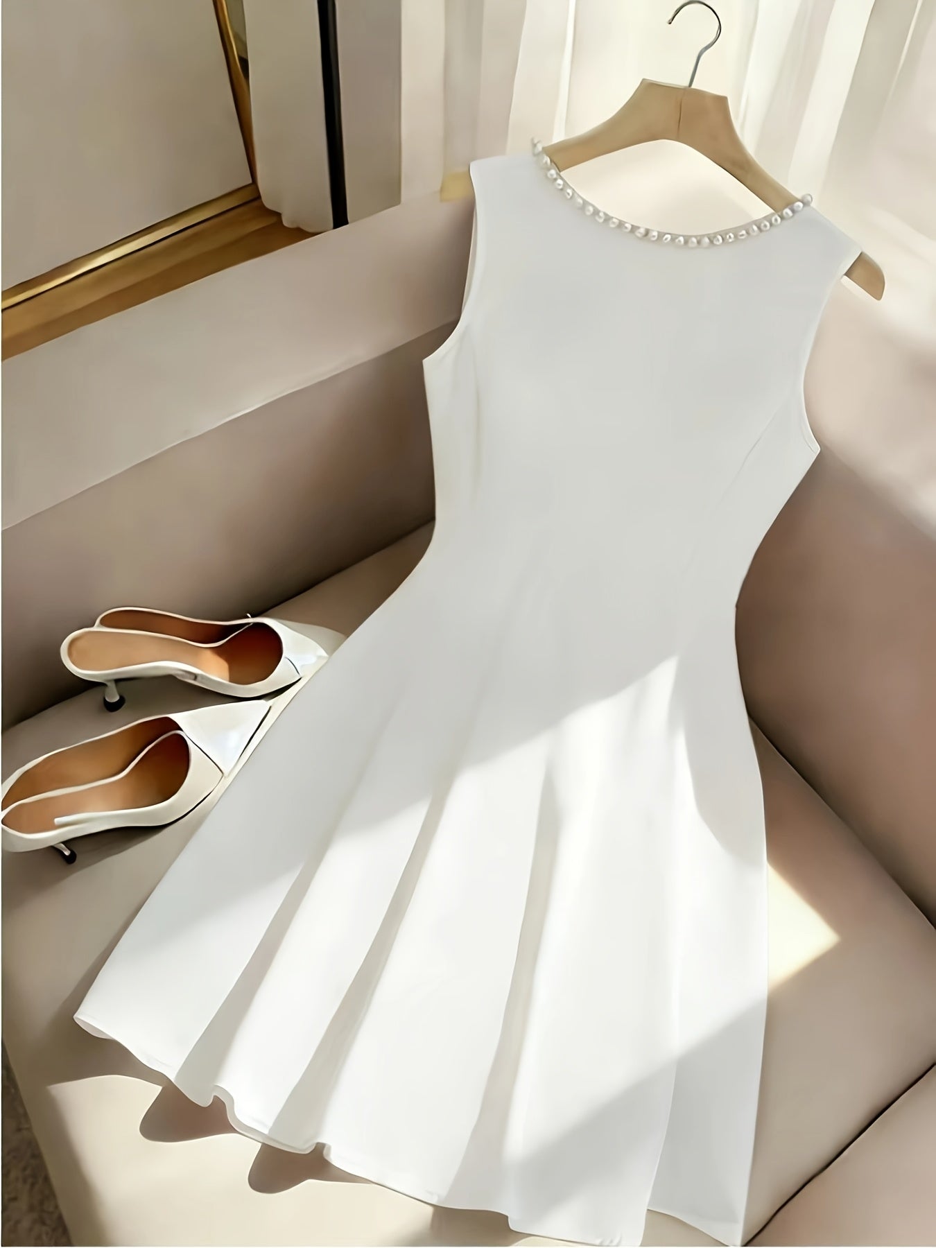 Women'S Backless Beaded Bow Decoration Sleeveless Dress, Party Outing, Work Afternoon Tea Elegant Dress, Summer Fashion Choice, Suitable for Daily Wear